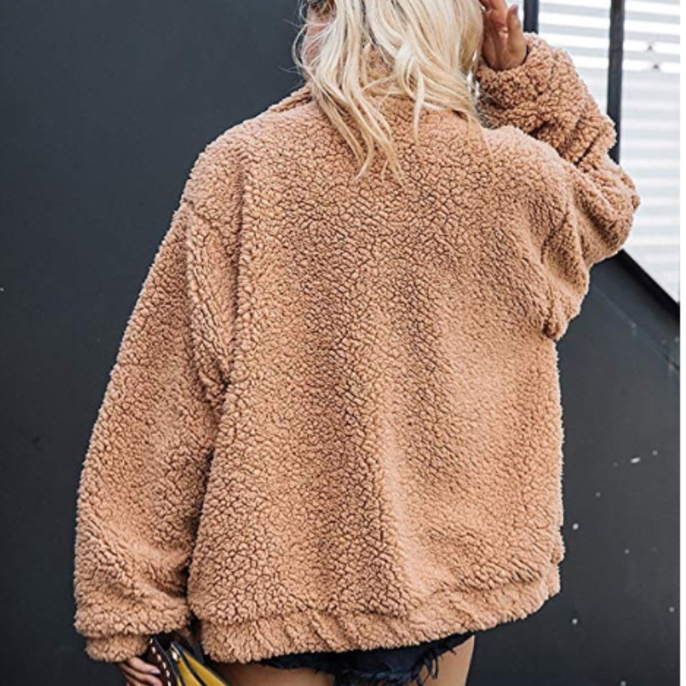Faux Shearling Fuzzy Teddy Coat Tan - Picture 4 of 5